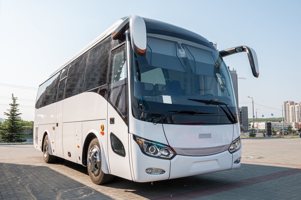 A modern Dreamline coach parked and ready for departure